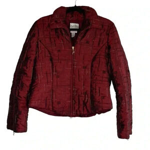 Joseph Ribkoff Vintage Cropped Burgundy Long sleeve Quilted Puffer Jacket